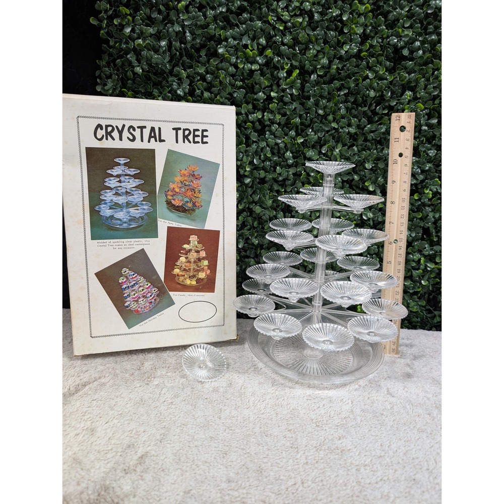Vintage Union Products Crystal Tree Clear Plastic Tiered Dessert Stand 6811